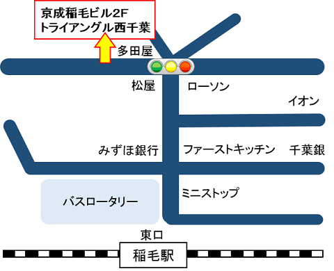 稲毛駅からトライアングルまでの地図